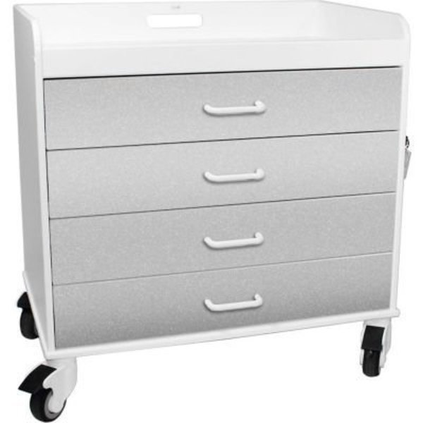 Extra Wide Compact 4 Drawer Locking Cart, Silver Metallic, 27inW x 19inD x 27inH, Trippnt, Mfr#: 51139